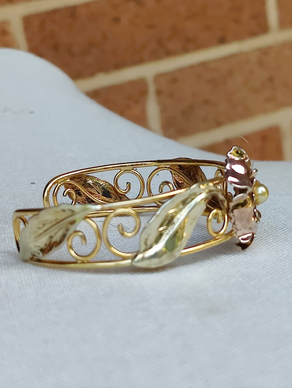 Antique 12k GF Flower Cuff Bracelet - Picture 7 of 8